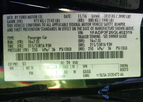 2016 Ford Focus Se из США, поврежденный, VIN 1FADP3F26GL402319